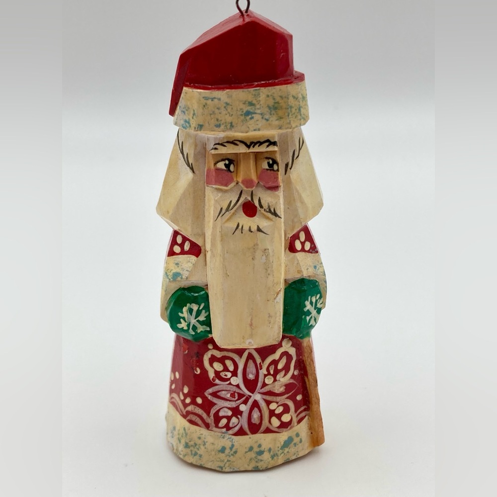 Russian Santa Folk Art Hand Carved Wooden Figurine Father Frost Painted Decor